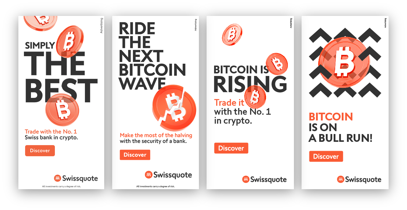 Bannières digitales de la campagne crypto Swissquote 2025